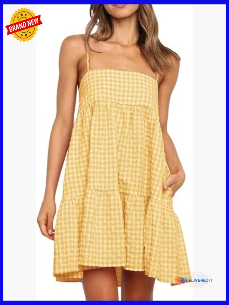 Summer Plaid A-Line Mini Spaghetti Strap Sundress With Pockets